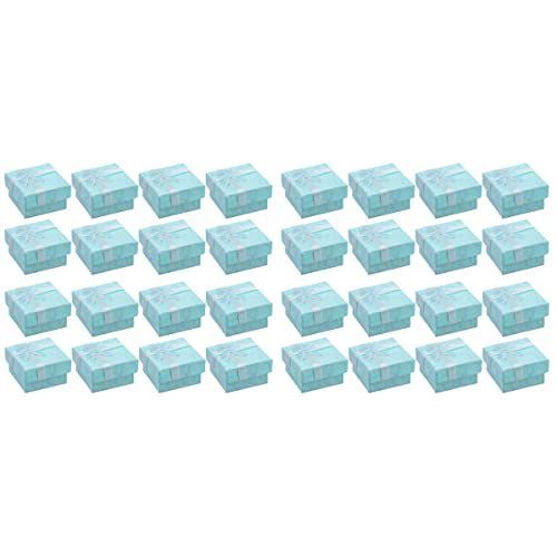 Frcolor ギフトボックス アクセサリー紙箱 蝶結び アクセサリーケース 正方形 指輪 ピアス リング ジュエリー収納ボックス 32個セット（ブルー）
