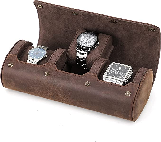 HIRAM 本革腕時計ロール 腕時計収納ケース 腕時計収納ボックス 3本用