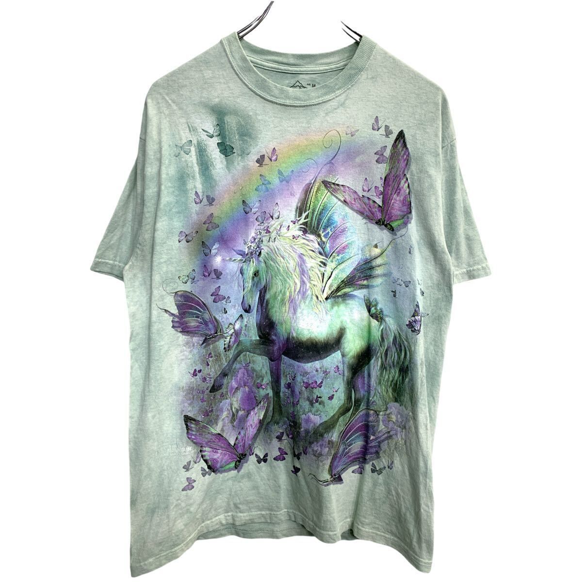 THE MOUNTAIN 半袖 プリント Tシャツ M ザ・マウンテン アニマルプリント グリーン コットン メキシコ製 古着卸 アメリカ仕入 t2409-3276