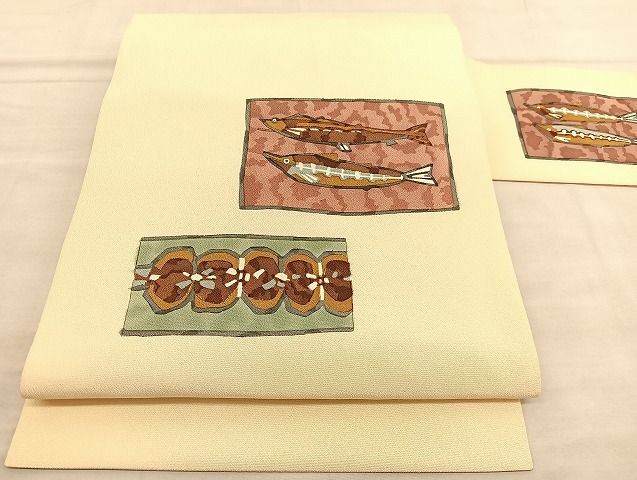 平和屋着物●九寸名古屋帯　魚　正絹　逸品　BAAU8031hv 平和屋着物○九寸名古屋帯 魚 正絹 逸品 BAAU8031hv