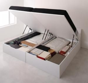 お客様組立 モダンデザイン_ガス圧跳ね上げ収納ベッド Criteria クリテリア 薄型プレミアムボンネルコイルマットレス付き 横開き セミダブル 深さラージ【代引不可】