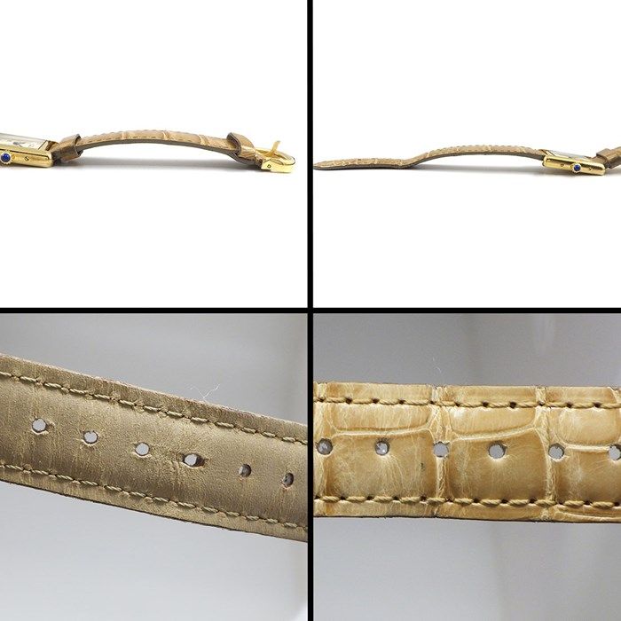 カルティエ Cartier 腕時計 マストタンク SM W1003053 レクタンギュラー アイボリー文字盤 ベージュ クロコダイルレザーベルト SV925(GP) SS クオーツアナログ 【中古】 カルティエ Cartier 腕時計 マストタンク SM W1003053