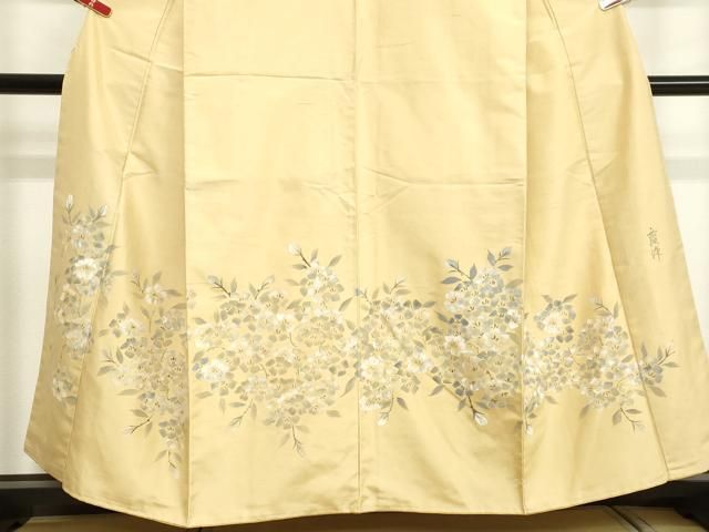 平和屋着物○訪問着 作家物 紬地 手描き 枝花文 正絹 逸品 未使用  