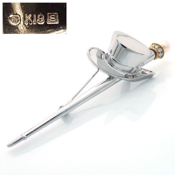 MIKIMOTO ブローチ SV+K18YG ベビーパール ダイヤモンド 帽子 ハット 