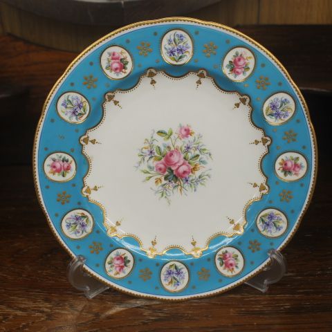 minton プレート2枚　ミントン　アンティーク　エナメル　ターコイズ　大皿 1874年頃 ミントン アンティークミントン 24.5cm ターコイズブルー