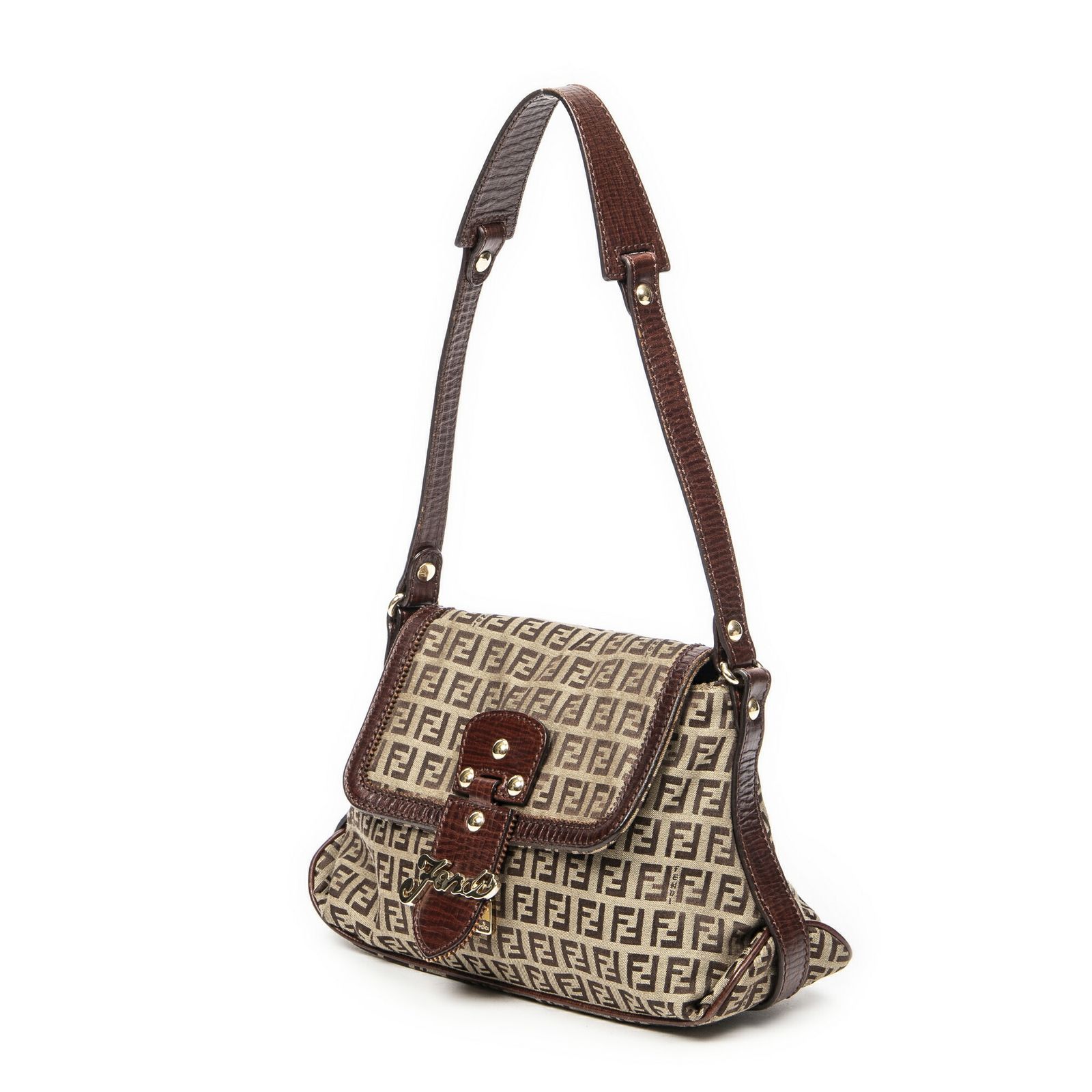 FENDI フェンディGGショルダーバッグベージュ ブラウンズッキーノキャンバスA