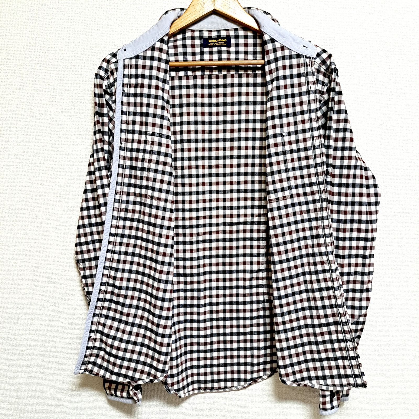 w^)b ZARA young ザラヤング 長袖 シャツ チェック柄 ブラウン