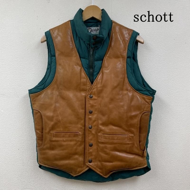 schott ショット ベスト 80S グース ダウン ベスト レザー レイヤード USA製 123v