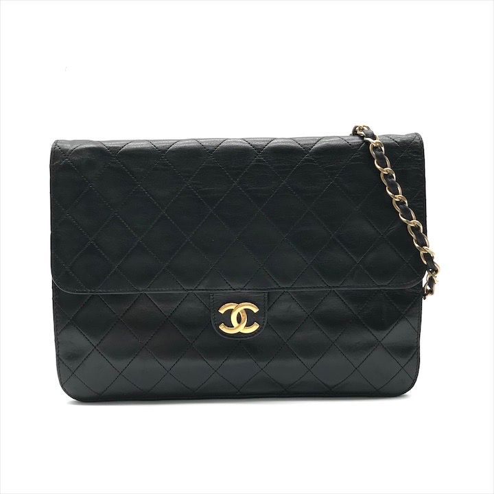 CHANEL シャネル ココマーク プッシュロック マトラッセ ラムスキン チェーン ショルダー バッグ 鞄 カバン ブラック k5301