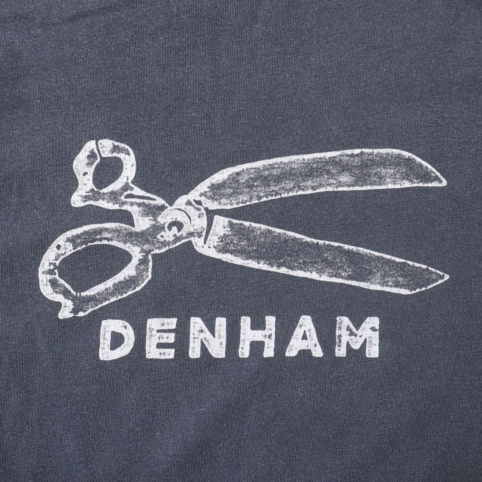 【DENHAM】美品！デンハム ロゴ鋏刺繍 高級チェック柄BDシャツ 紺 × 白 DENHAM デンハム 春夏 ハサミ プリント☆ 半袖 クルーネック