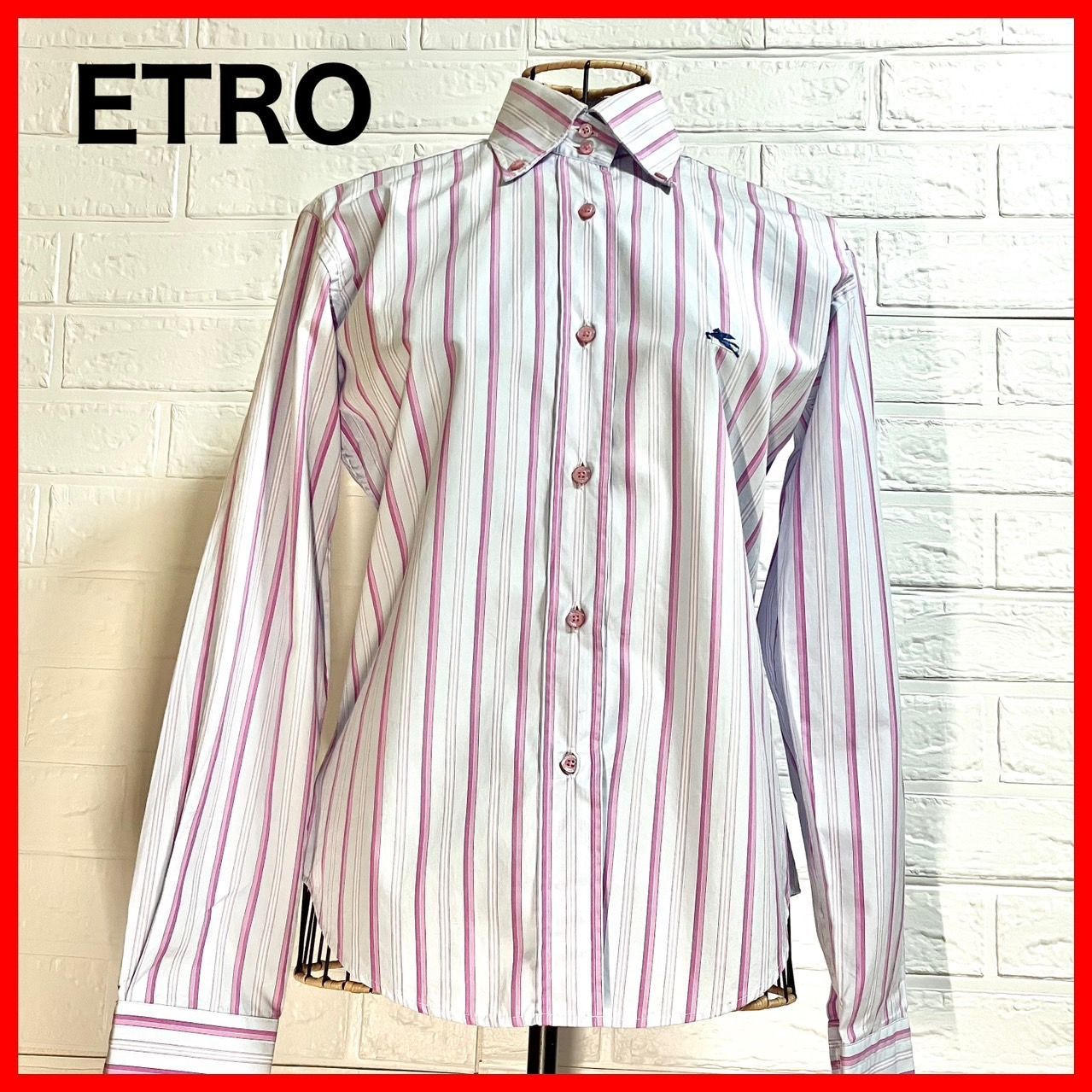 極美品】ETRO／エトロ／マルチストライプ／ロゴ刺繍／ボタン
