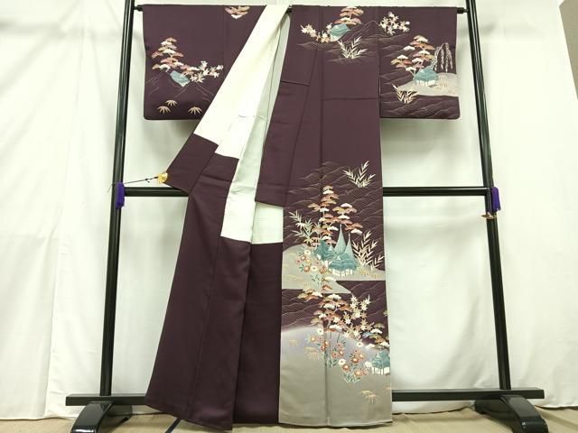 平和屋着物□訪問着 風景文 暈し染め 銀糸 正絹 逸品 AAAX6703mf  