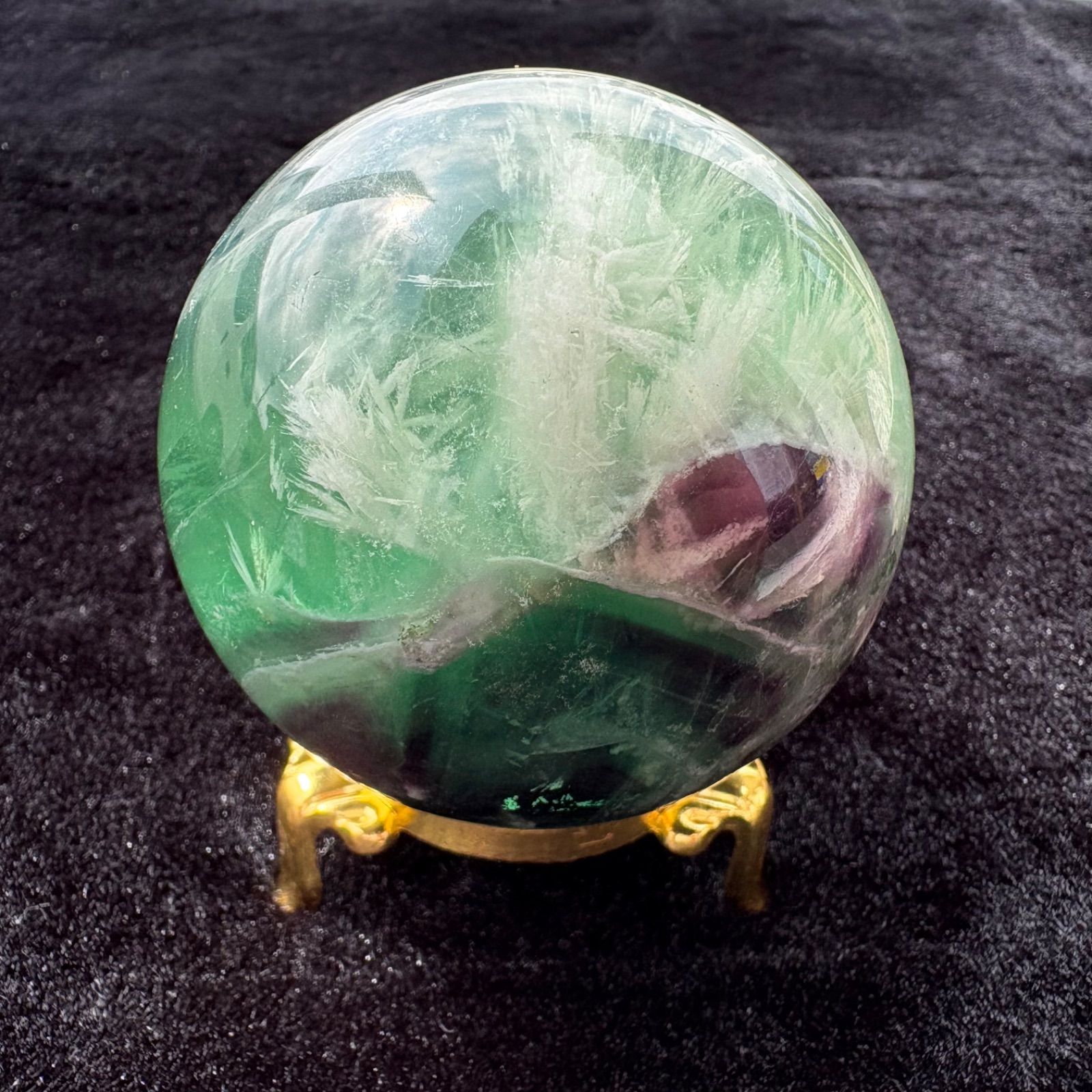 エンジェルフェザーインフローライト☆57mm 蛍石 虹あり 石花 スフィア