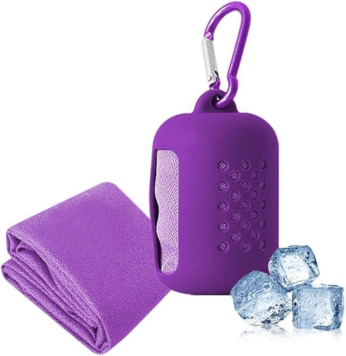 【BARDATS 】クールタオル 速乾タオル 冷感タオル 80×30cm スポーツタオル シリコンケース付き 軽量 暑さ対策 携帯便利 アイスタオル プールタオル 暑さ対策グッズ(パープル)