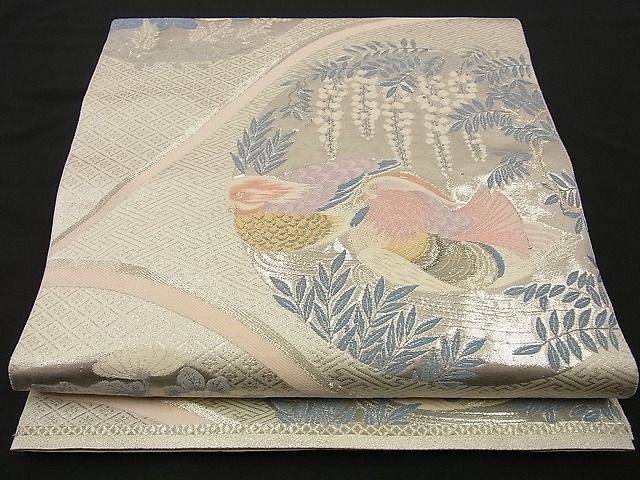 平和屋着物□六通柄袋帯 鴛鴦吉祥花丸文 錦織プラチナ箔 逸品 n