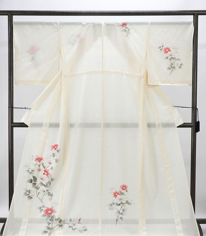 夏物 絽訪問着 未使用 正絹 夏花 身丈167cm 裄丈68cm 夏用 訪問