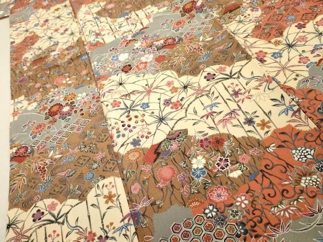 平和屋着物□上質な小紋 型染め 松竹梅雲取り花文 正絹 逸品