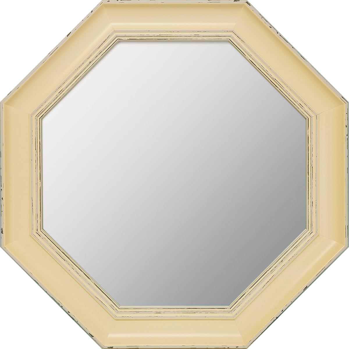 八角ミラー 壁掛け用 ヴィンテージ風 アイボリー ユーパワー KM-06002