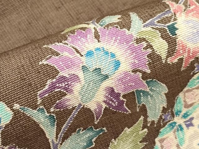 平和屋本店●極上　岡重謹製　OKAJIMA　九寸名古屋帯　紬地　花唐草文　黄枯茶色　反端付き　逸品　CYAA2550s5 平和屋本店□極上 岡重謹製 OKAJIMA 九寸名古屋帯 紬地 花唐草文 黄枯