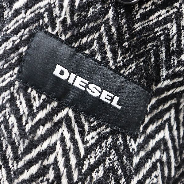 DIESEL/ディーゼル チェスターコートチャコールブラック メンズ DIESEL ディーゼル ウールミックス ヘリンボーン