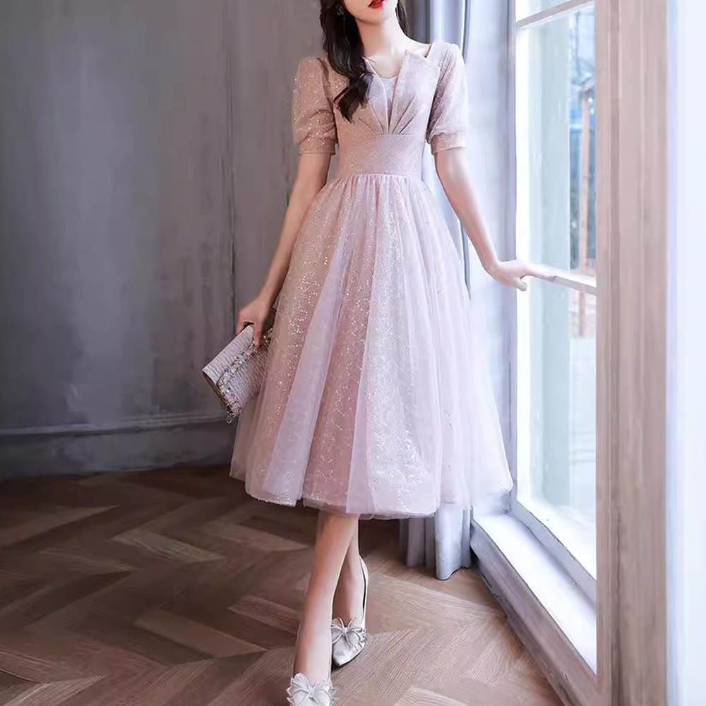 パールに花柄に裾のラインがオシャレで可愛い イブニングドレス パール