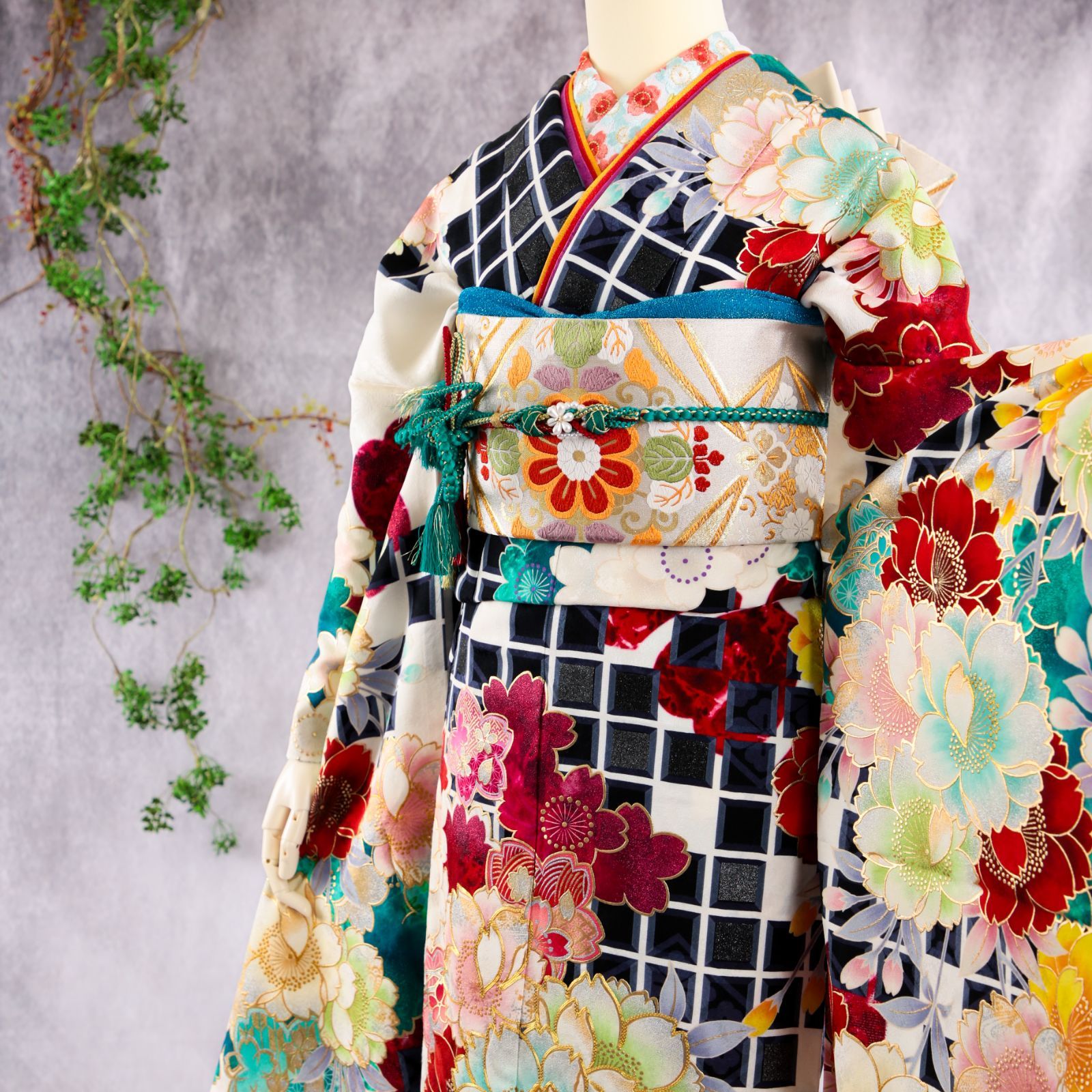 今田美桜 振袖フルセット 振袖セット 振袖 Lサイズ 中古 白×モダン 美