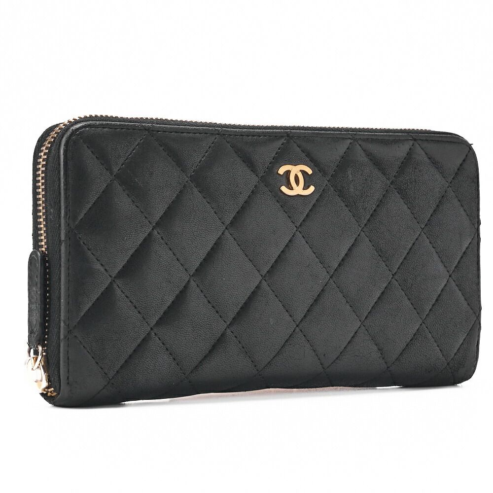 CHANEL シャネル ボーイシャネル Vステッチ ラウンド長財布