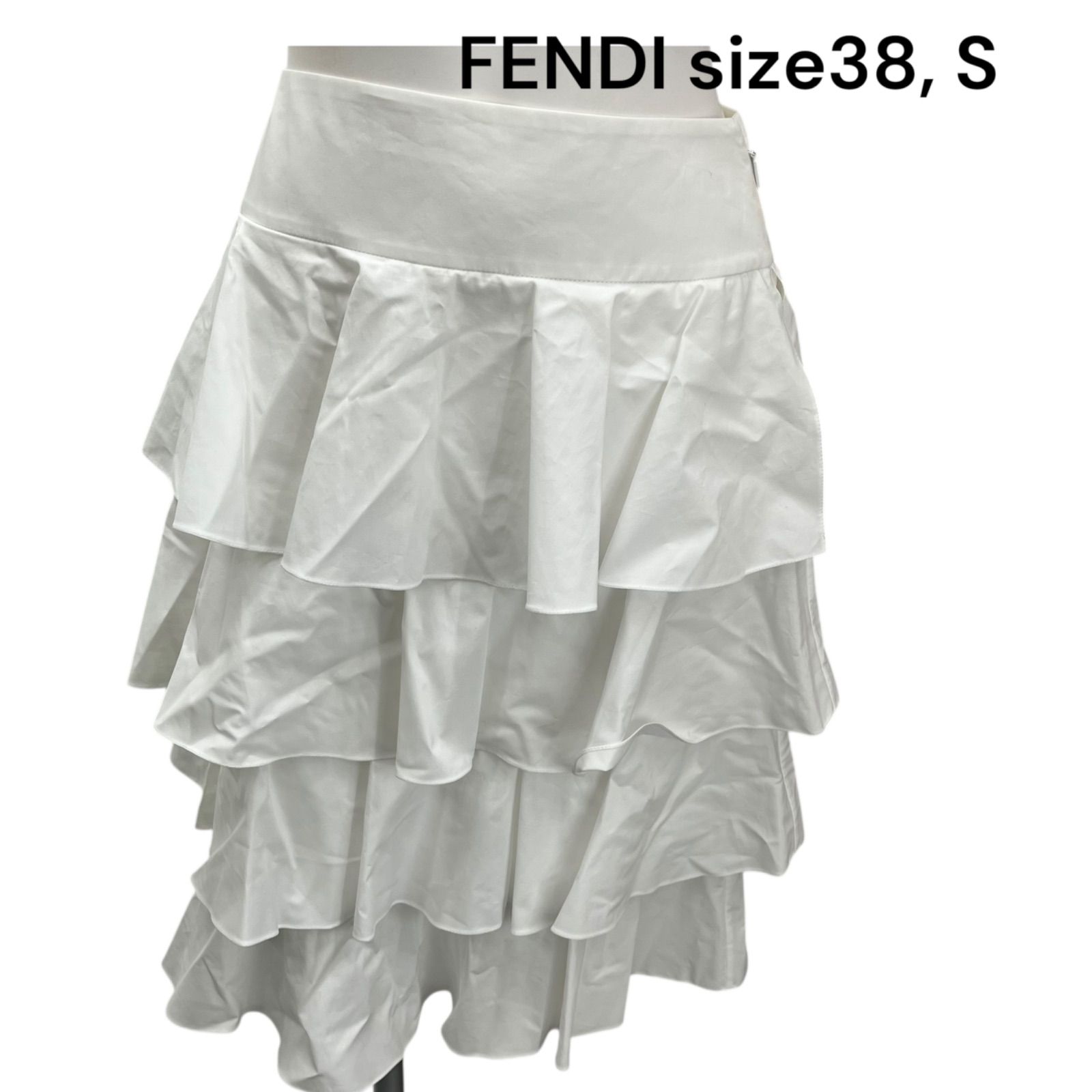 フェンディ FENDI ティアード コットン スカート ホワイト 38 S レディース S5Q651