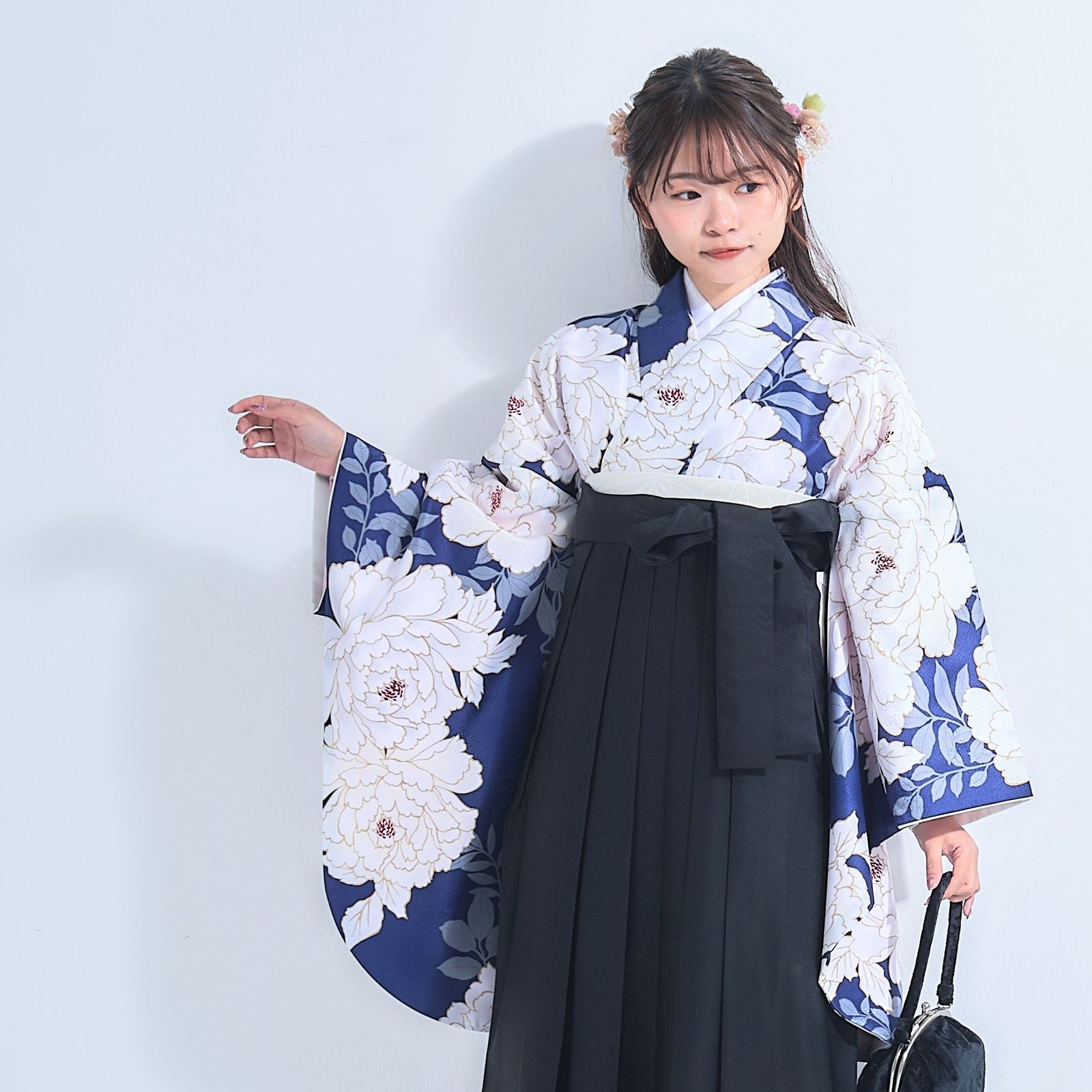 新品・購入用】卒業式 袴セット 4点セット 二尺袖 紺 ネイビー S/M/L 