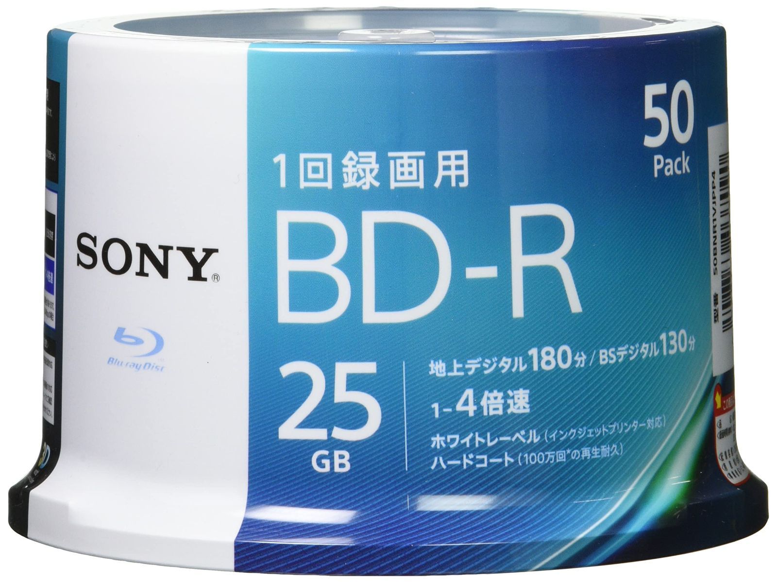 新着商品 1回録画用 1枚あたり地デジ約3時間 50枚入り 25GB 4倍速ダビング対応 BD-R ケース無し ブルーレイディスク 50BNR1VJPP4 ソニー