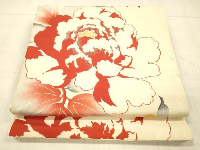 平和屋着物●アンティーク 大正ロマン 全通柄 京袋帯 引き抜き帯 駒刺繍 草花文 銀糸 正絹 DAAX8521cm