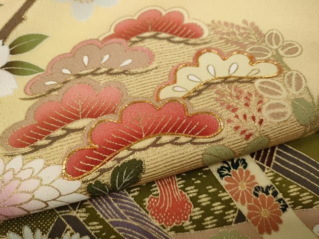 平和屋着物○豪華振袖 駒刺繍 立波飛鶴文 黒地 金彩 正絹 逸品