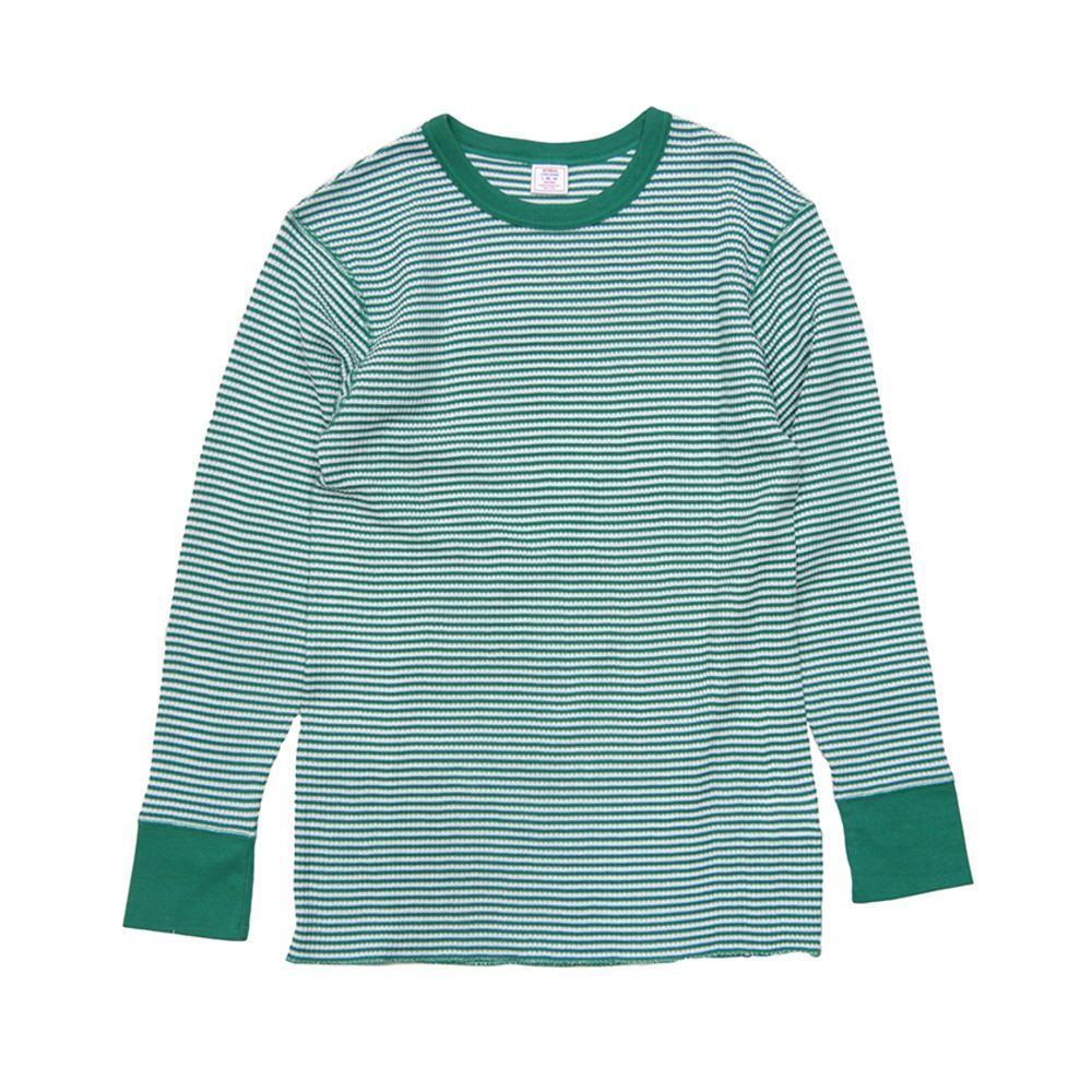 グリーン×ホワイト(74)  Sサイズ  JEMORGAN ワッフルボーダークルーロンＴ（パック入り） JEMORGAN パックTシャツ JC055-52S ワッフル ロンT サーマル ジェーイーモーガン ボーダー シンプル 丸首 ク