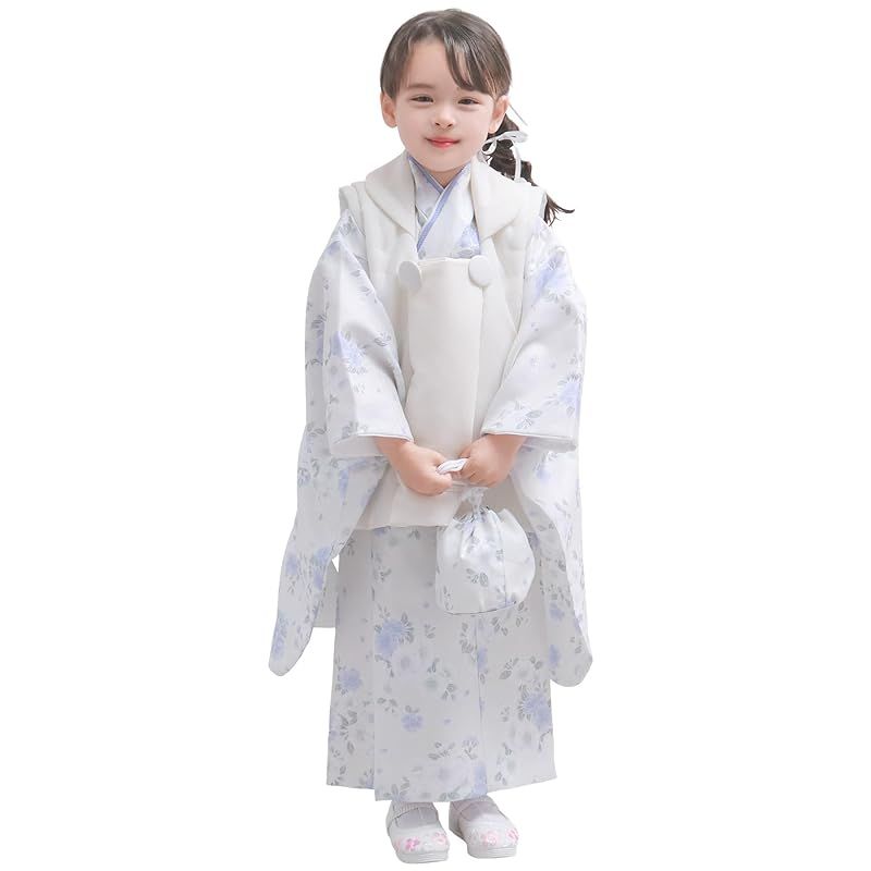 KYOETSU キョウエツ 自宅で簡単着付け 七五三 3歳 女の子 着物 セパレート 二部式 セット 被布 小物 フルセット 753 4点セット くすみ 7.淡雪の桜日和 90-100cm 0