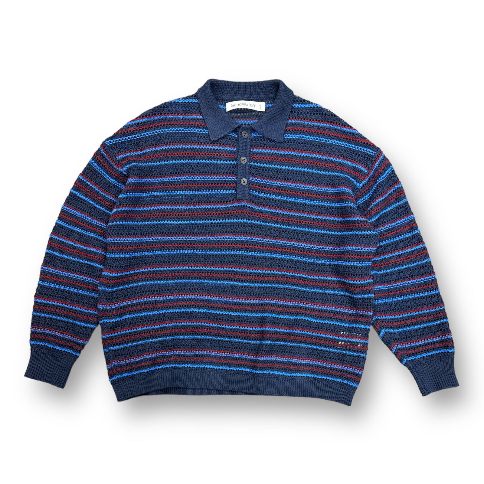 SandWaterr / タグ付/ニットポロ/長袖ポロシャツ/2/コットン/BLK/SW-K0251 SandWaterr ニットポロ ポロシャツ ニット セーター サンドウォーター