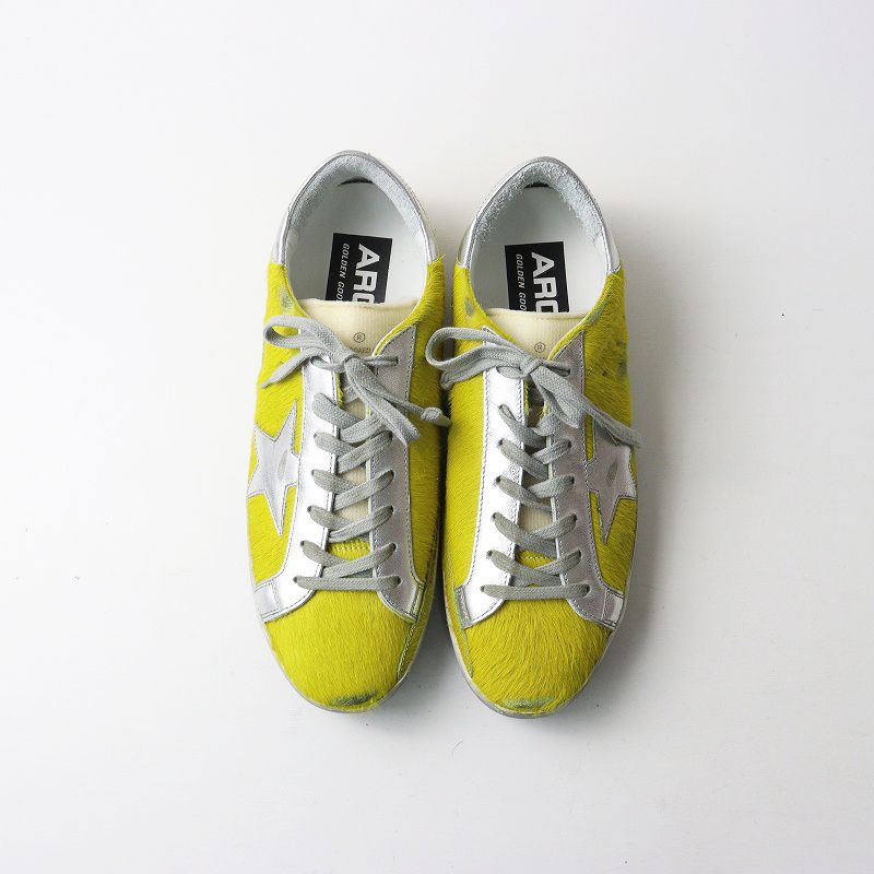 メンズ 極美品 ゴールデングース GOLDEN  SUPERSTAR YELLOW HORSY-SILVER STAR スニーカー 42｜イエロー【2400014644791】 メンズ 極美品 ゴールデングース GOLDEN GOOSE SUPERSTAR YELLOW HORSY