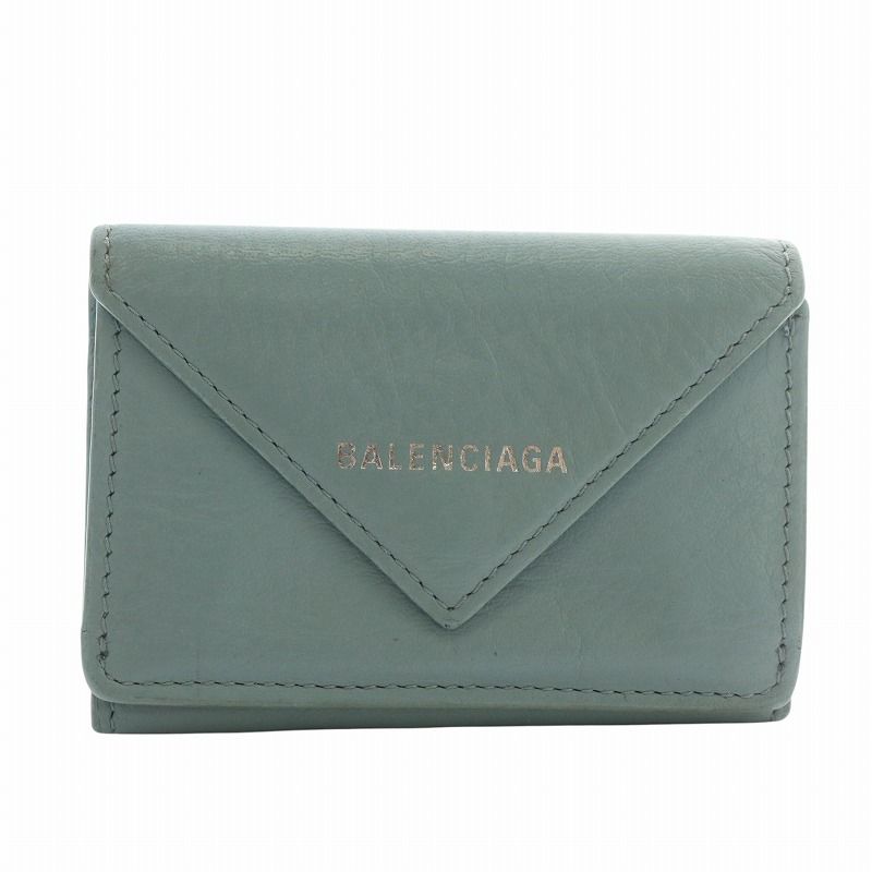 値下げ‼️BALENCIAGA 水色 三つ折り財布 クロコダイル バレンシアガ