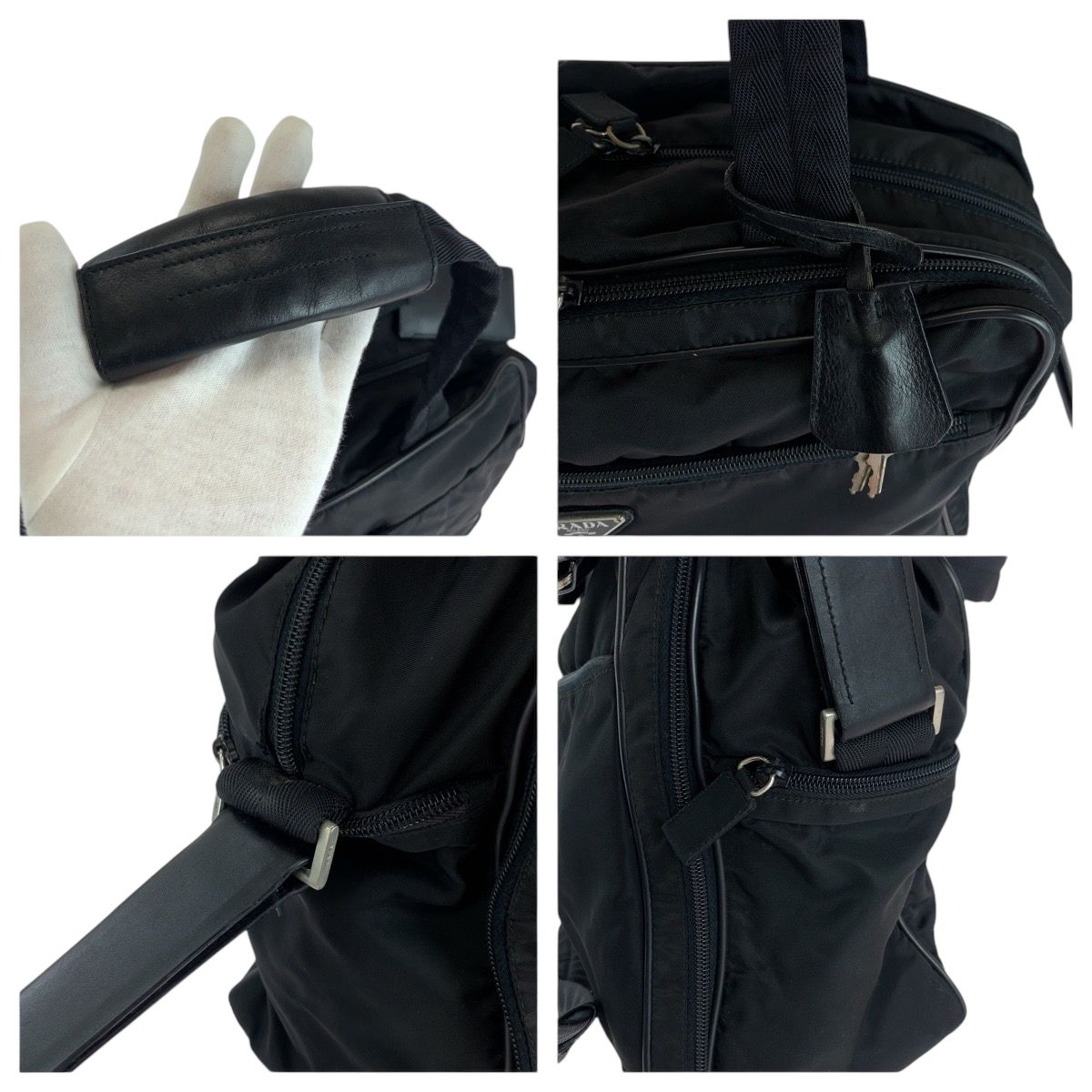 美品 PRADA プラダ テスート 三角ロゴプレート ブラック 黒 シルバー  