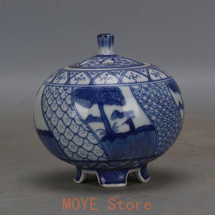 青花五良大甫香炉 香道具 景徳鎮 陶磁器 装飾品 現代工芸品美術