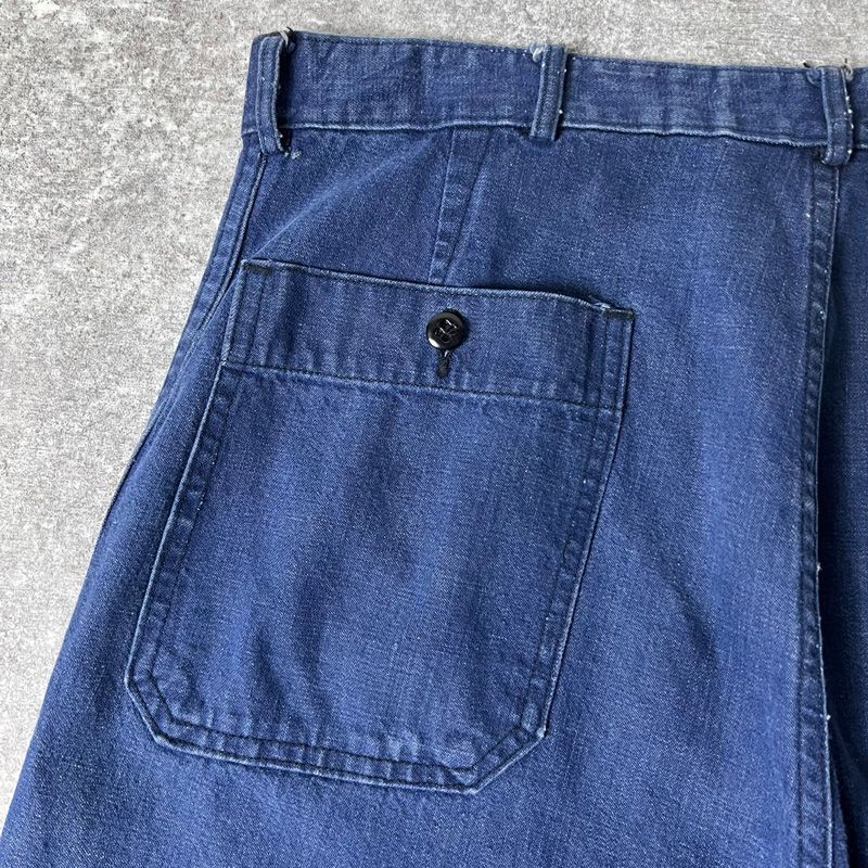 70s US NAVY 米軍実物 コットン バッドダイ デニム フレア