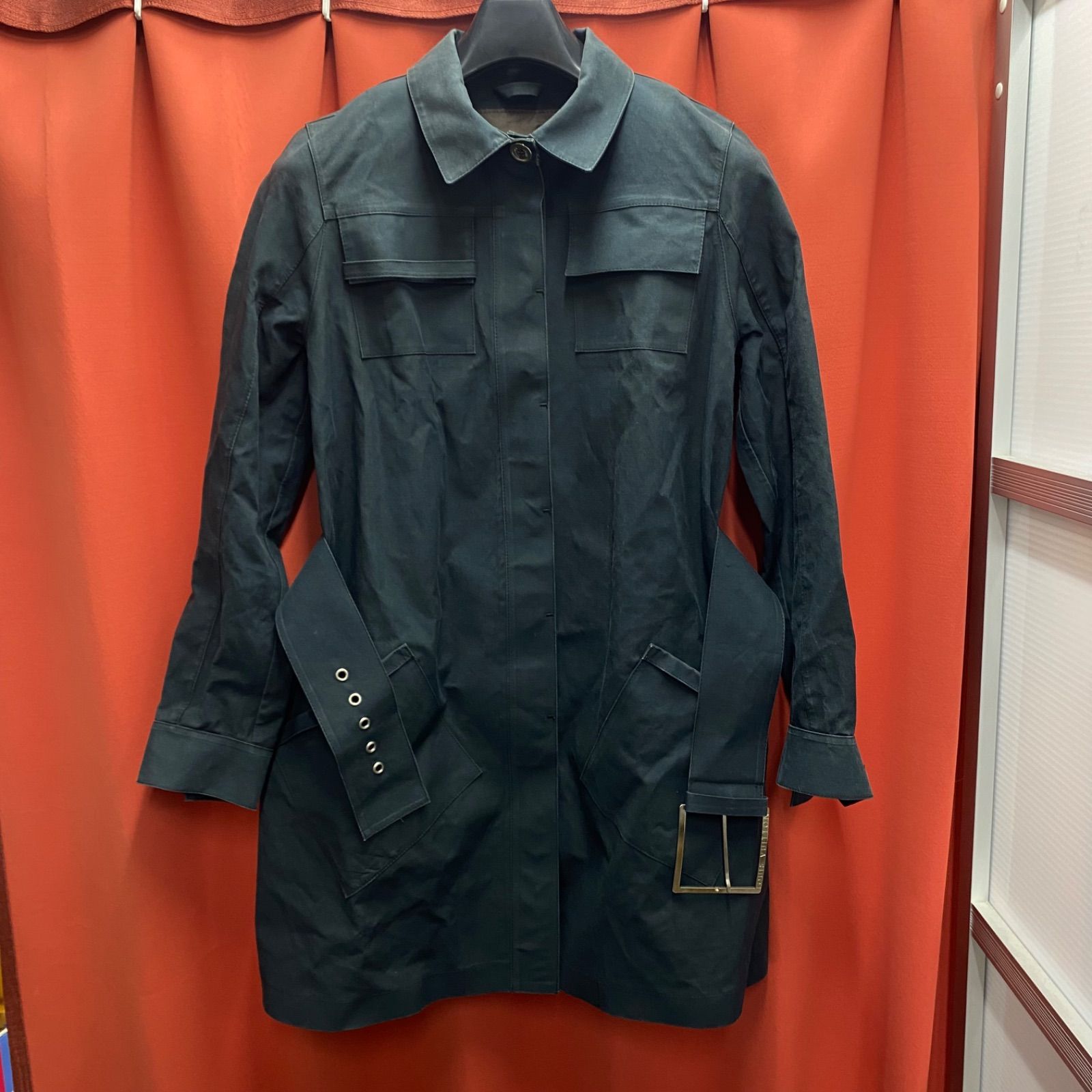 【良品】LOUIS VUITTONフード付スプリングコート裏地ダミエ柄ネイビー LOUIS VUITTON ルイヴィトン トレンチコート スプリングコート