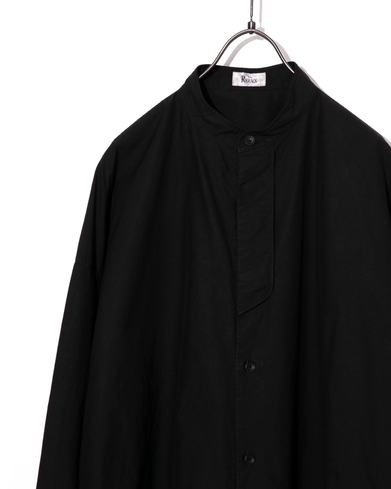 THE RERACS ザ リラクス BAND COLLAR PLACKET SHIRTSシャツ 黒染