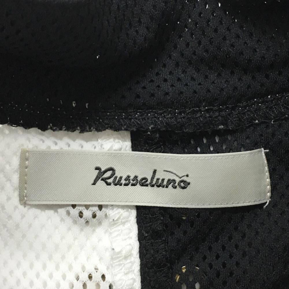 【美品】ラッセルノ 半袖ハイネックシャツ 白×黒 メッシュ 袖ブロックチェック ルチャマスク メンズ 5(L) ゴルフウェア RUSSELUNO 美品】ラッセルノ 半袖ハイネックシャツ 白×黒 メッシュ 袖