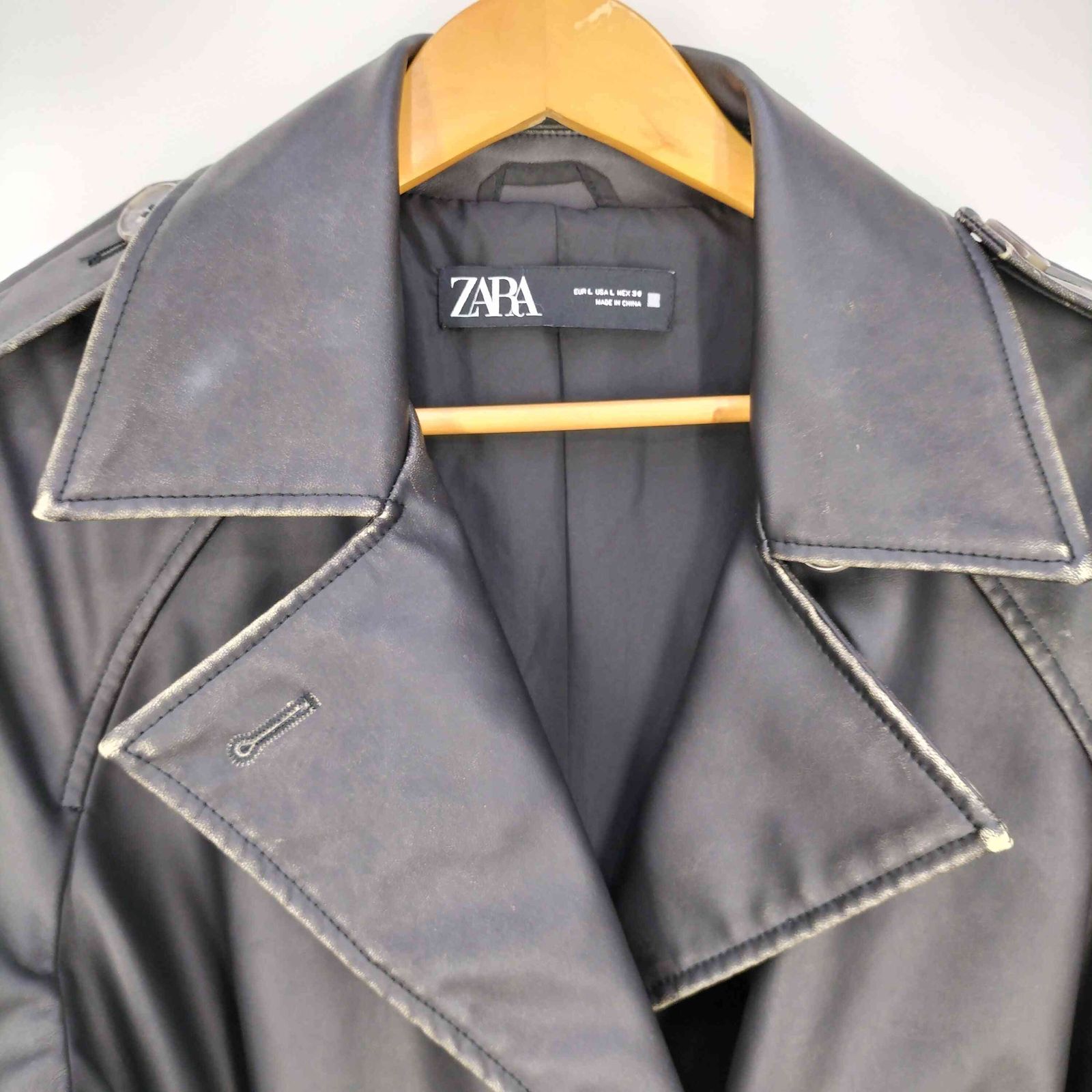 ザラ ZARA DISTRESSED FAUX LEATHER TRENCH COAT フェイクレザー