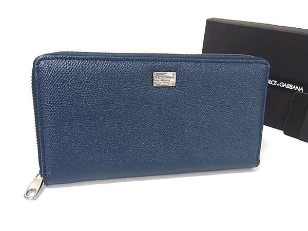 ♥ DOLCE＆GABBANA ドルチェ-ガッバーナ レザー ラウンドファスナー 長財布 ウォレット 小銭入れ グリーン系 BS0401