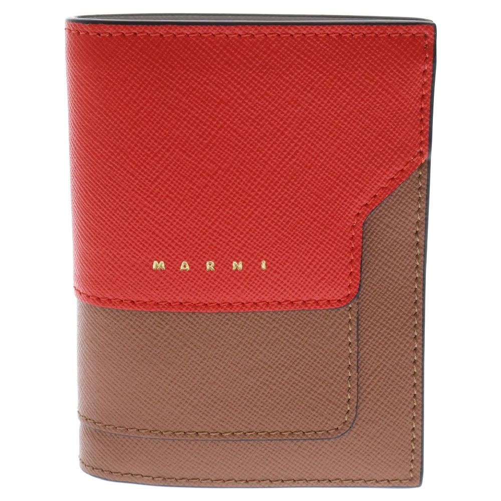 MARNI (マルニ) 二つ折り財布 ブラウン×レッド レザー コンパクト  