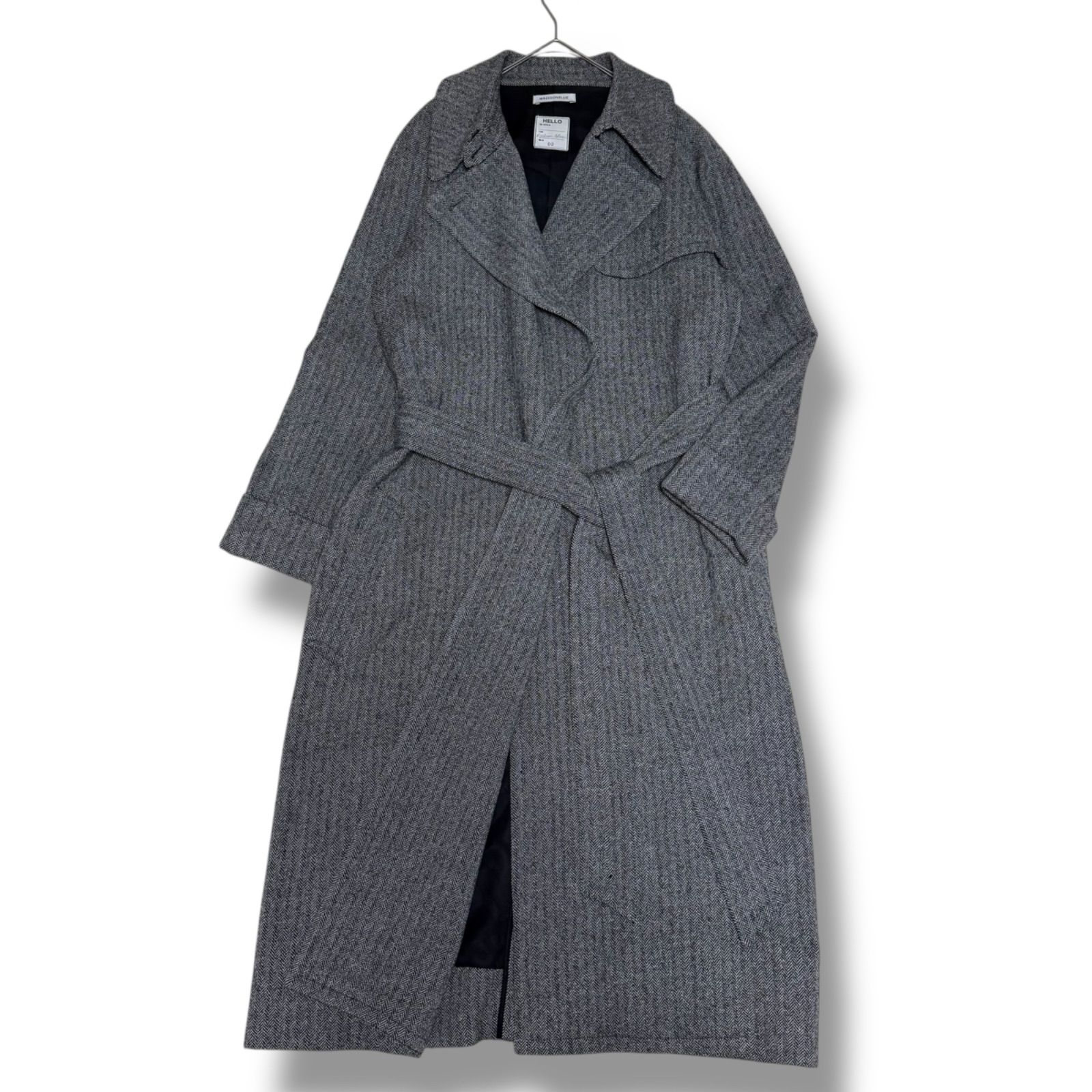 マディソンブルー ウール ヘリンボーン ロングガウンコート ベルト付き