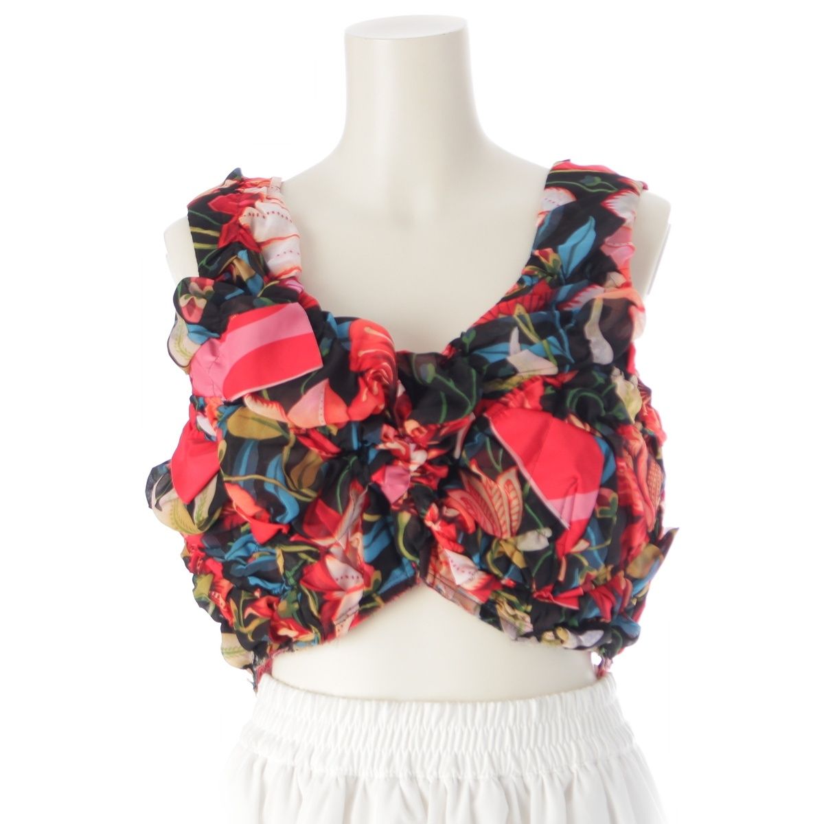 コムデギャルソン AD2025 フローラル ギャザー ビスチェ トップス GM-K808 レッド系マルチカラー S