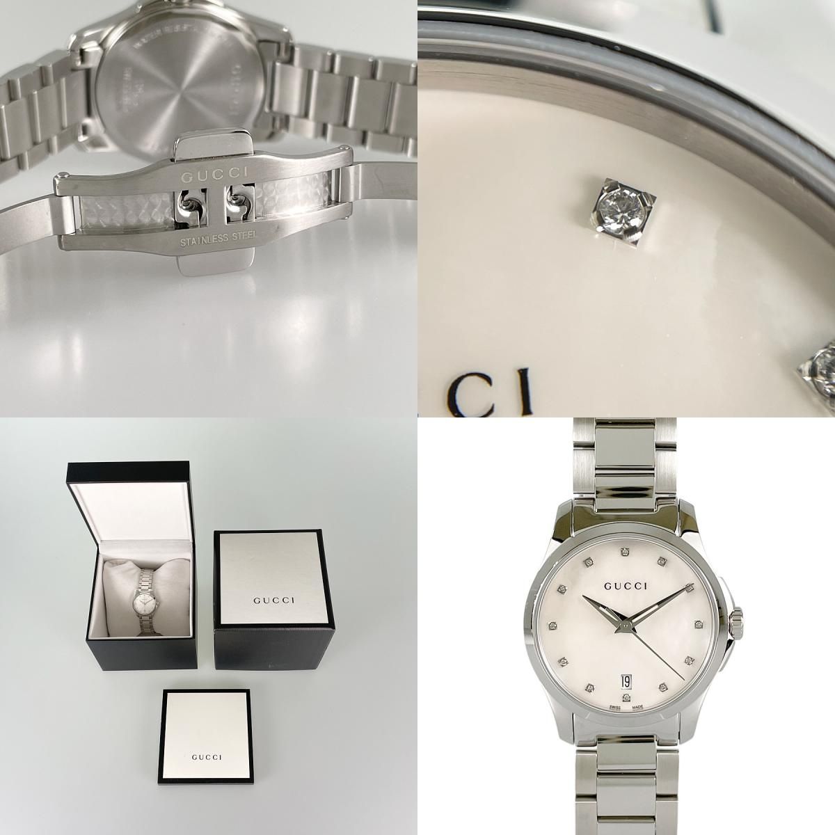 Ronnieさん★出品 /GUCCI 126.5/ホワイトシェル ビー グッチ GUCCI 126.5 Gタイムレス ホワイトシェル文字盤 12Pダイヤ 電池