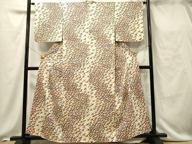 平和屋着物○上質なお召 格子 正絹 逸品 AAAU0123np 平和屋着物□小紋